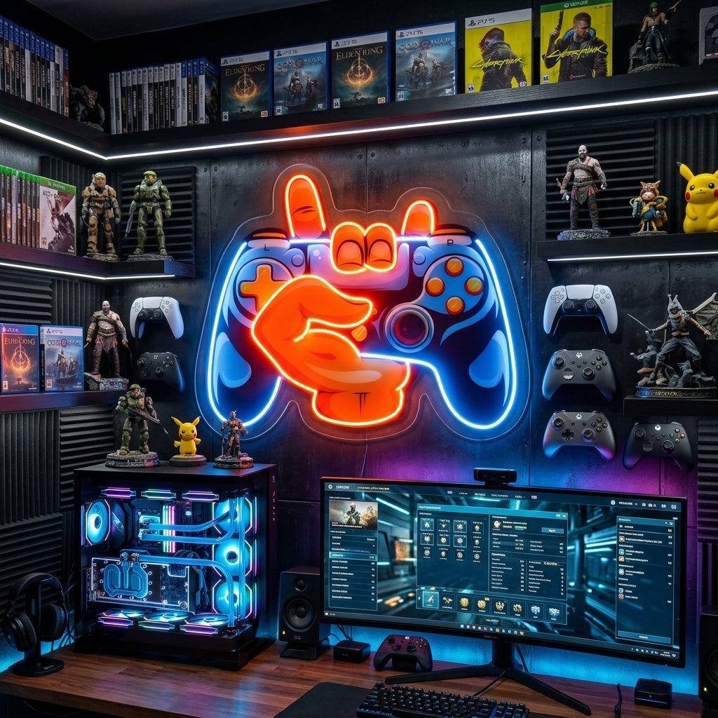 Hand Holding Game LED Neon Sign Light Pop Art