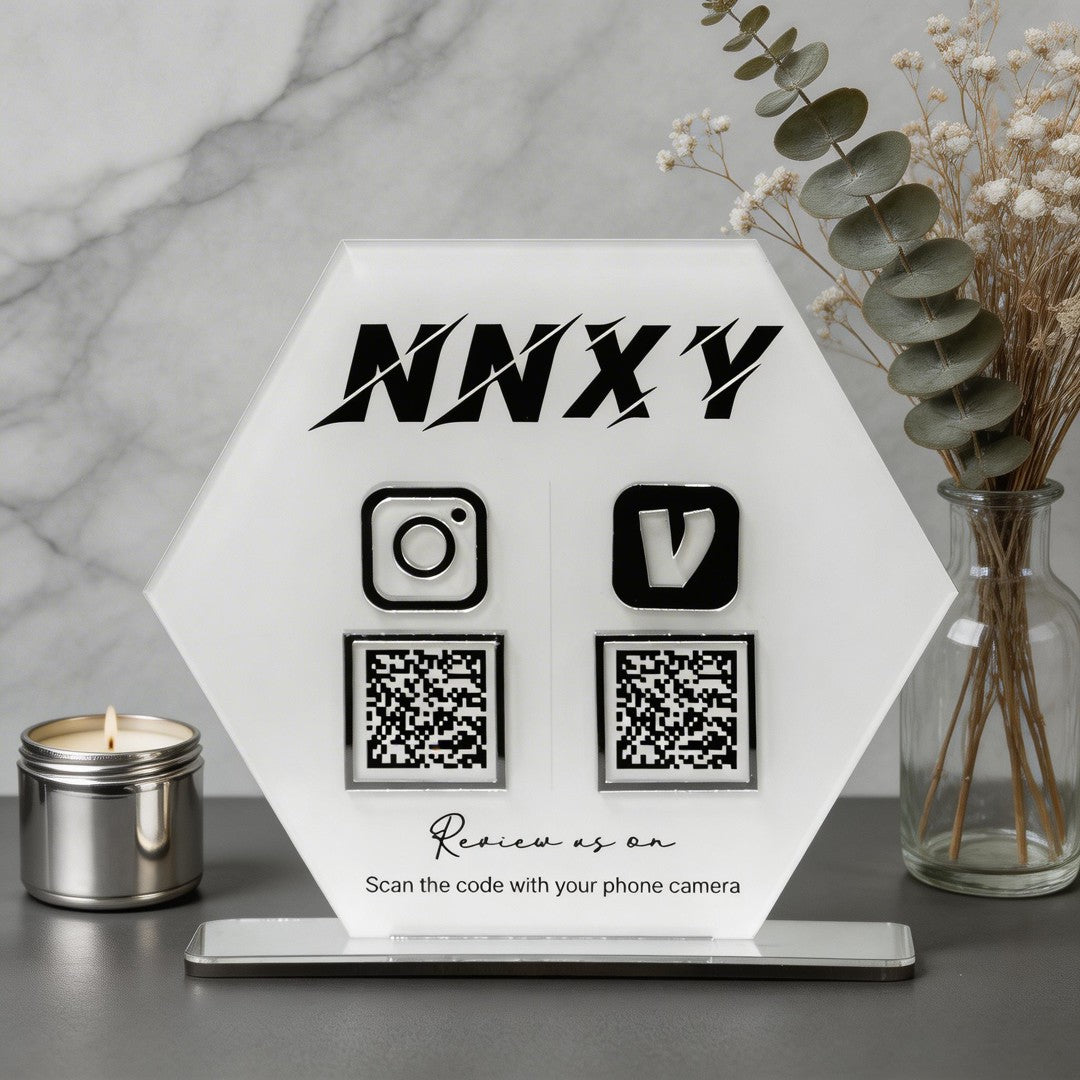 Custom Double QR Code Hexagon Stand Layout B