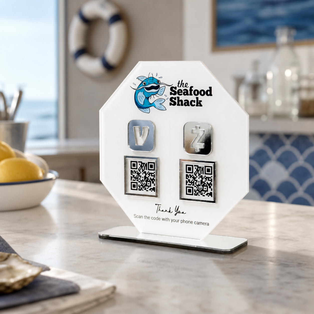 Custom Double QR Code Octagon Stand Layout A