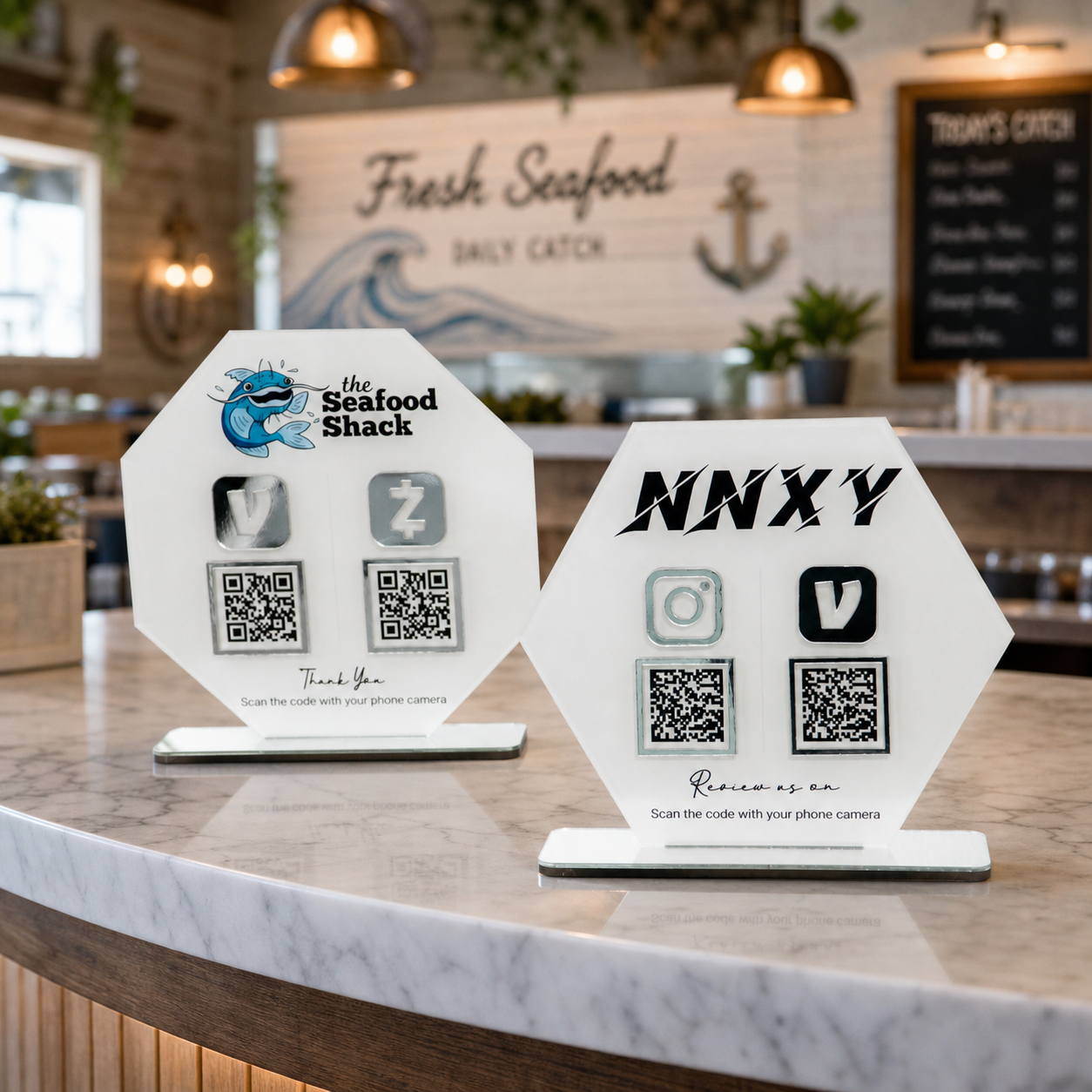 Custom Double QR Code Octagon Stand Layout A