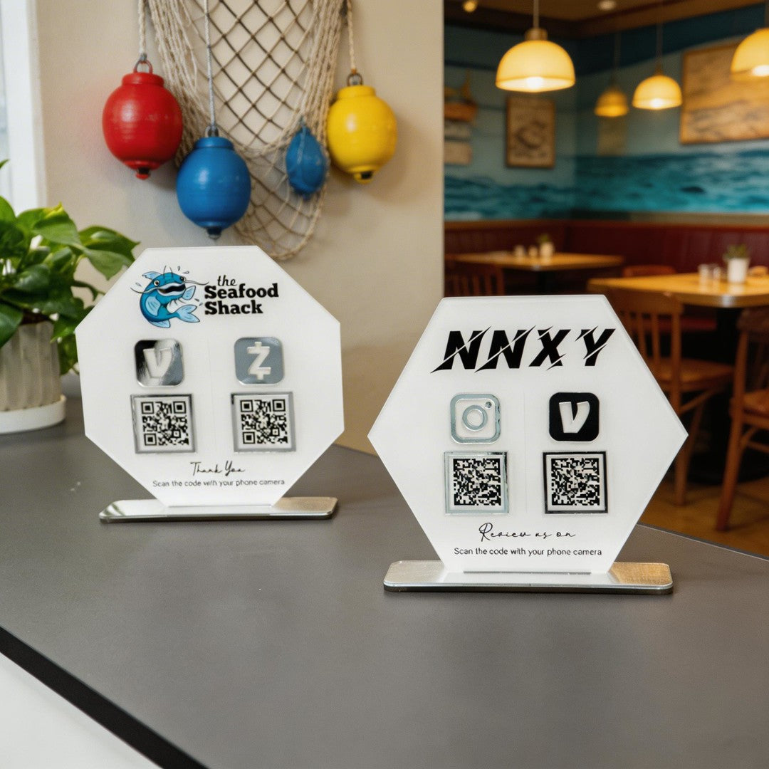 Custom Double QR Code Hexagon Stand Layout B