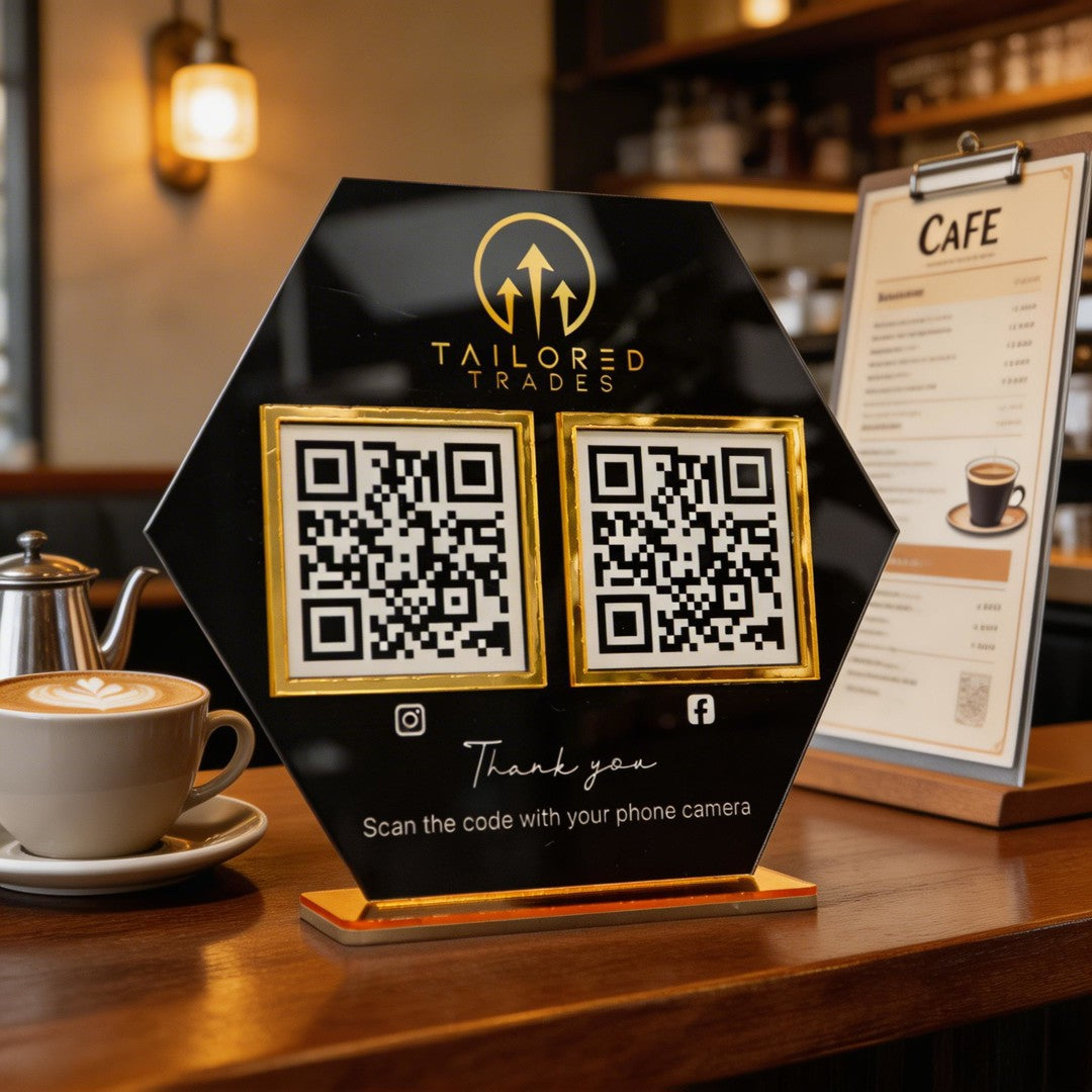Custom Double QR Code Hexagon Stand Layout A