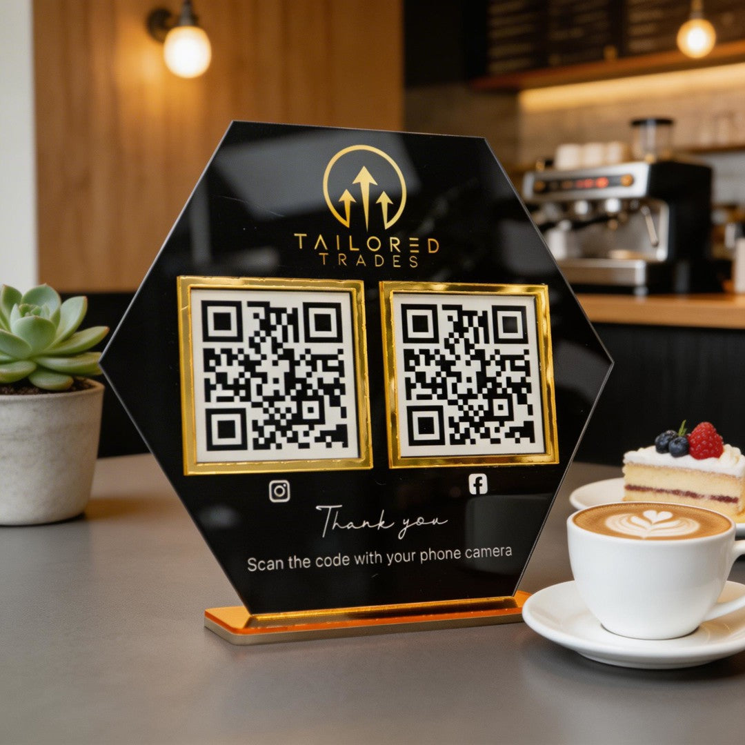 Custom Double QR Code Hexagon Stand Layout A