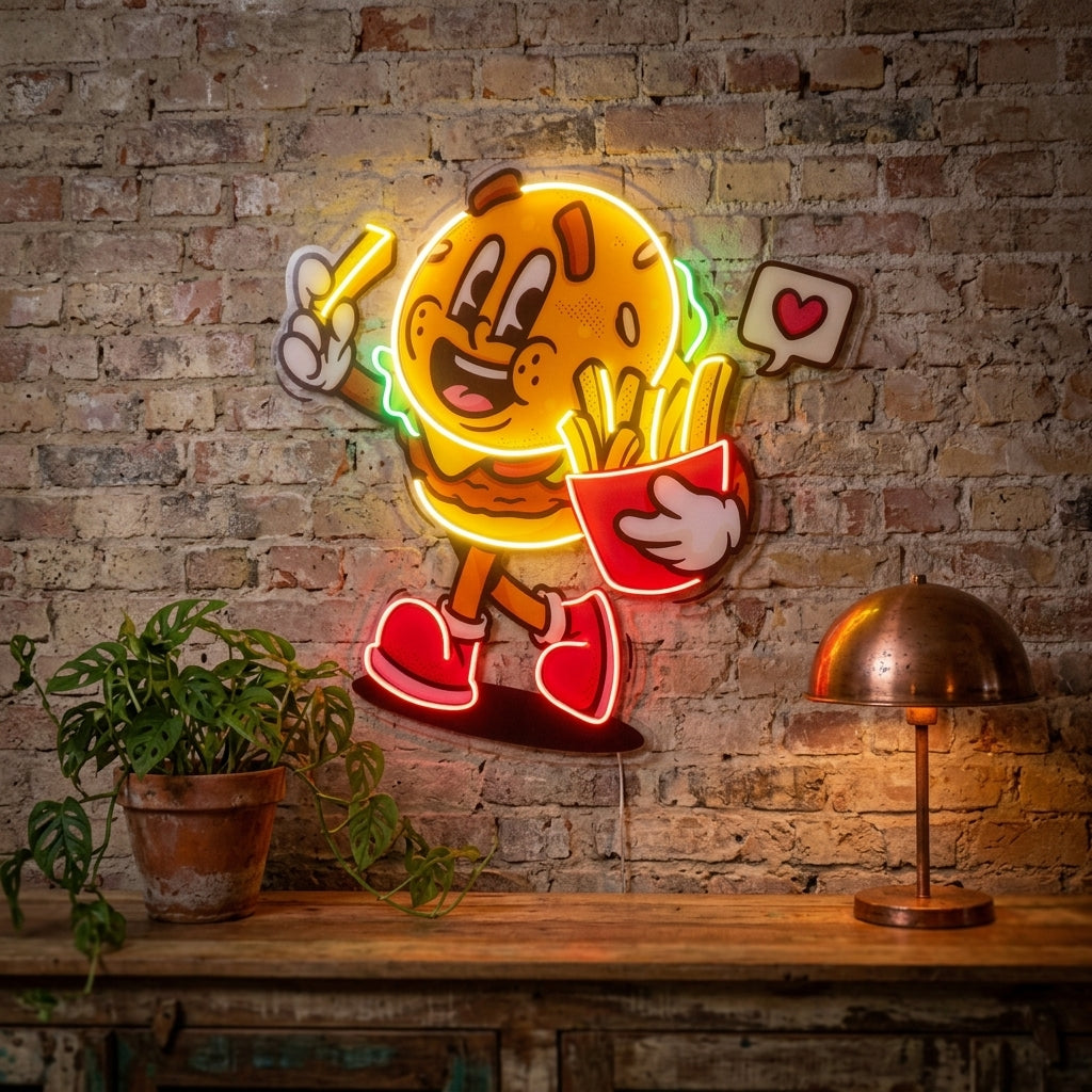 Burger Cute Trendy Retro LED Neon Sign Light Pop Art