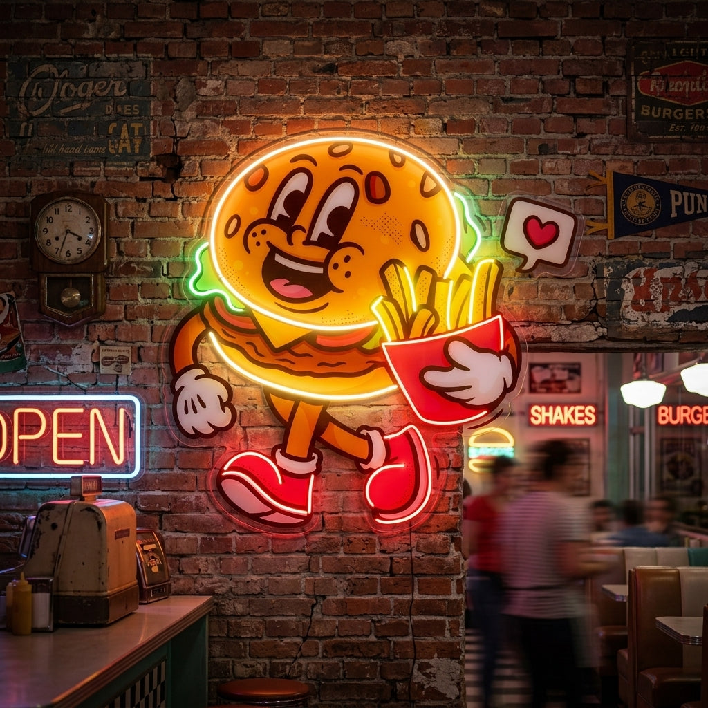 Burger Cute Trendy Retro LED Neon Sign Light Pop Art