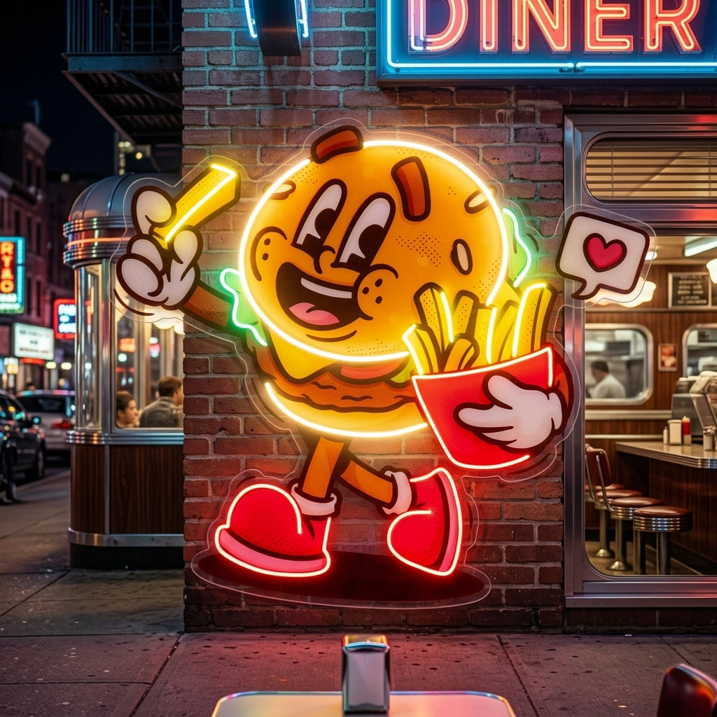 Burger Cute Trendy Retro LED Neon Sign Light Pop Art