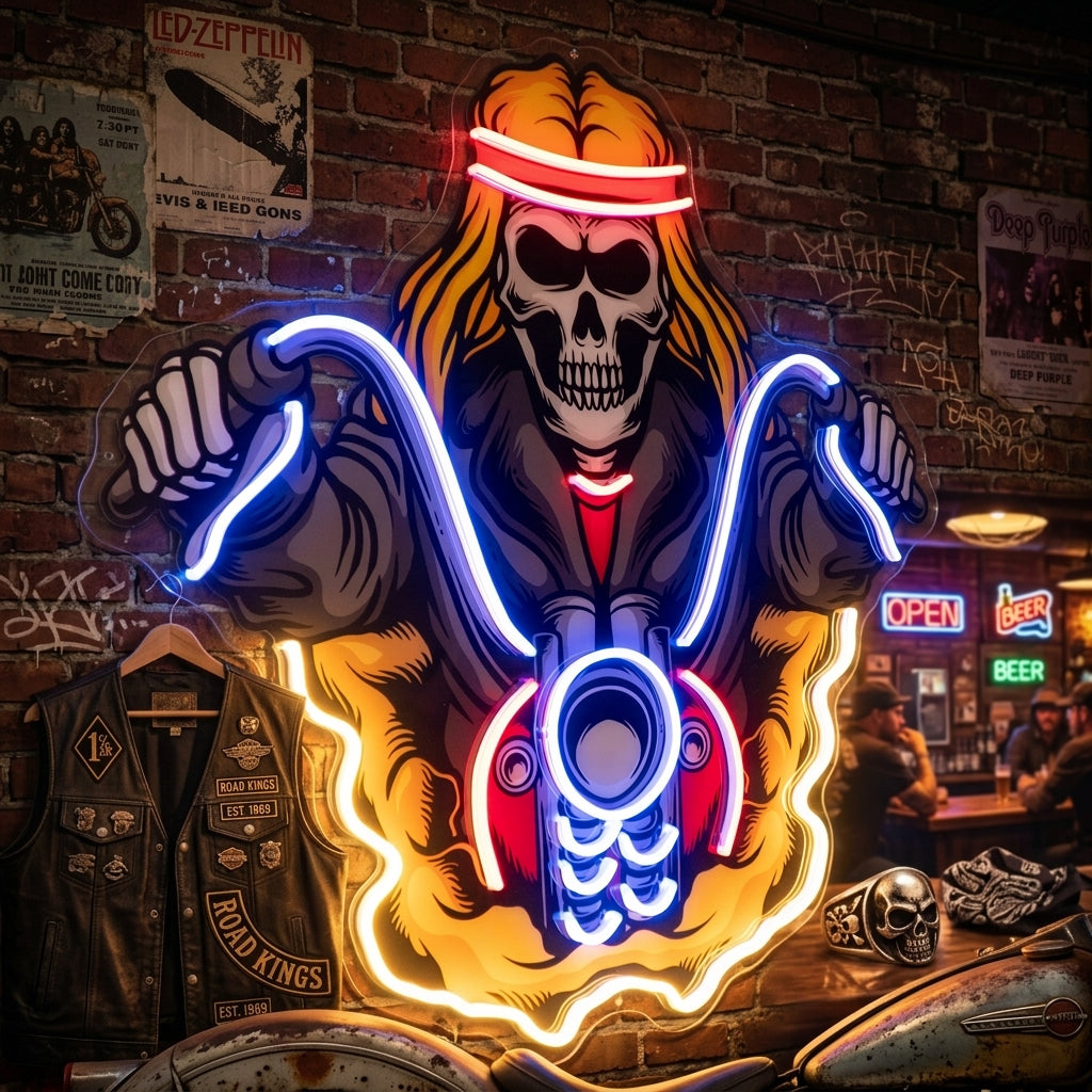 Biker Skull LED Neon Sign Light Pop Art