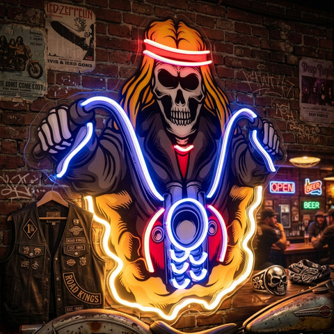 Biker Skull LED Neon Sign Light Pop Art