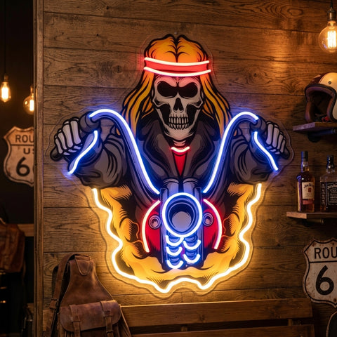 Biker Skull LED Neon Sign Light Pop Art