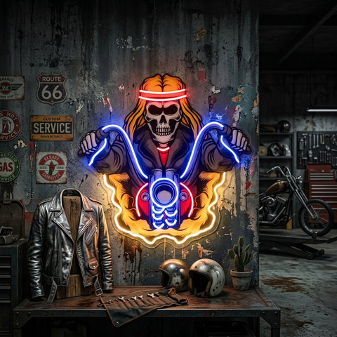Biker Skull LED Neon Sign Light Pop Art