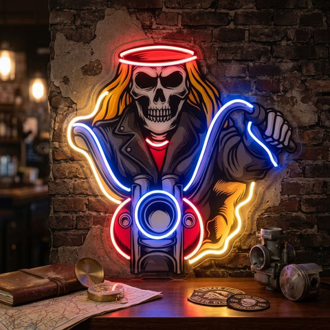 Biker Skull LED Neon Sign Light Pop Art