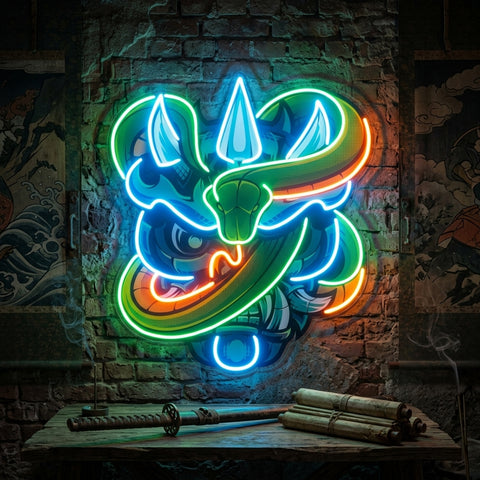 Oni Head And Green Snake LED Neon Sign Light Pop Art
