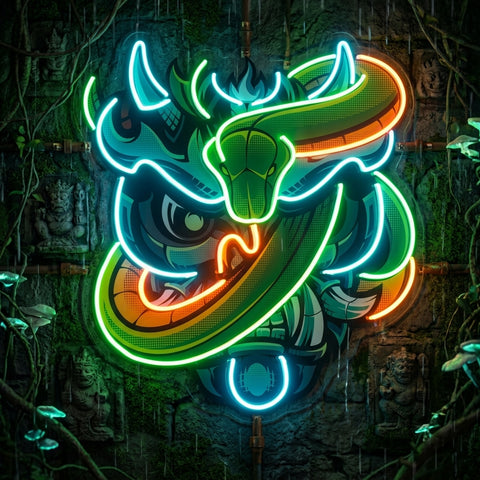Oni Head And Green Snake LED Neon Sign Light Pop Art