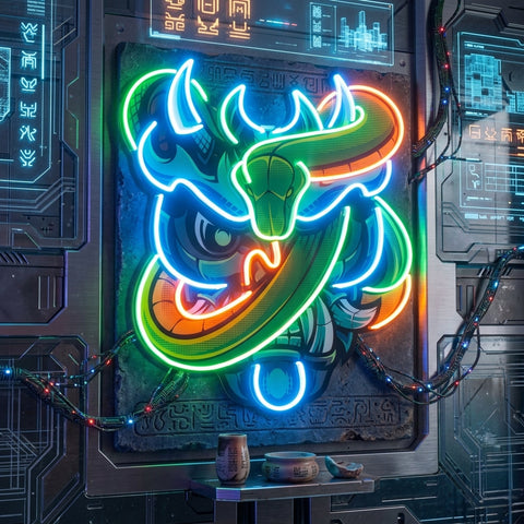 Oni Head And Green Snake LED Neon Sign Light Pop Art
