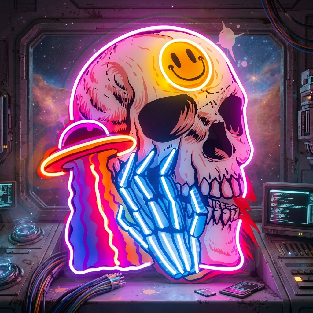 UFO Skull Vibe LED Neon Sign Light Pop Art