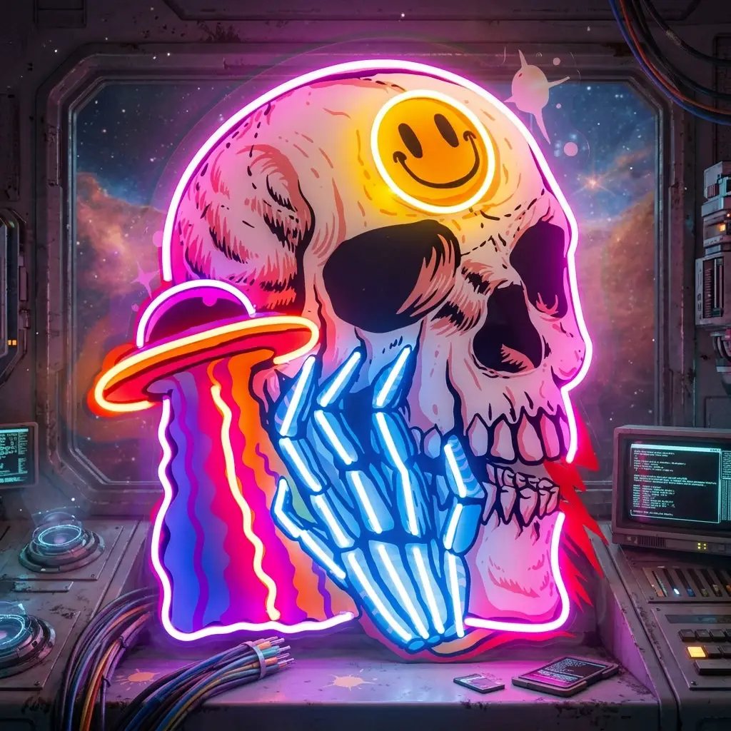 UFO Skull Vibe LED Neon Sign Light Pop Art