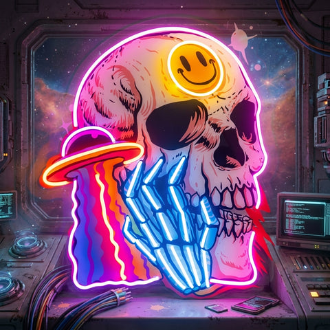 UFO Skull Vibe LED Neon Sign Light Pop Art