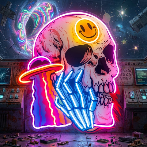 UFO Skull Vibe LED Neon Sign Light Pop Art