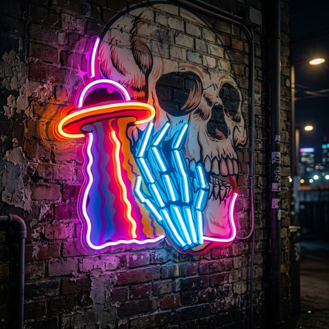 UFO Skull Vibe LED Neon Sign Light Pop Art