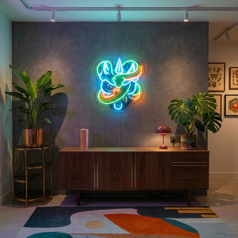 Oni Head And Green Snake LED Neon Sign Light Pop Art
