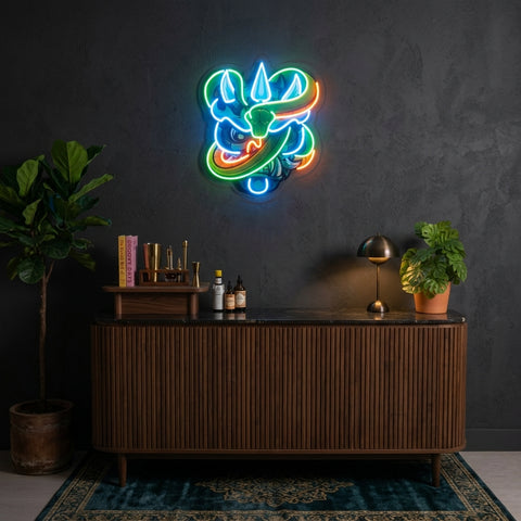 Oni Head And Green Snake LED Neon Sign Light Pop Art