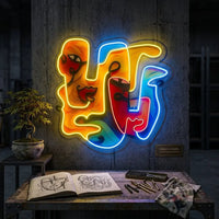 Two Quirky Faces Abstract Art LED Neon Sign Light Pop Art