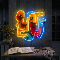 Two Quirky Faces Abstract Art LED Neon Sign Light Pop Art
