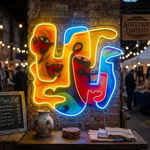 Two Quirky Faces Abstract Art LED Neon Sign Light Pop Art