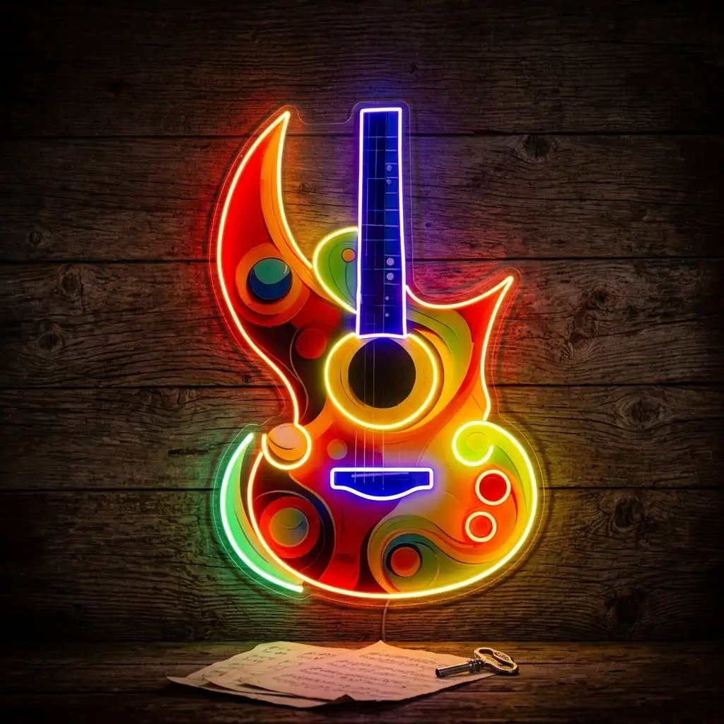 Colorful Guitar In Abstract Art LED Neon Sign Light Pop Art