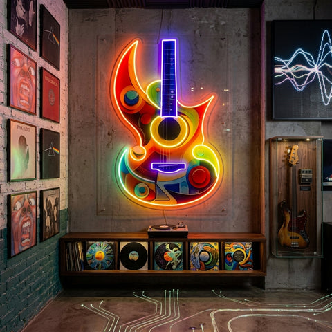 Colorful Guitar In Abstract Art LED Neon Sign Light Pop Art