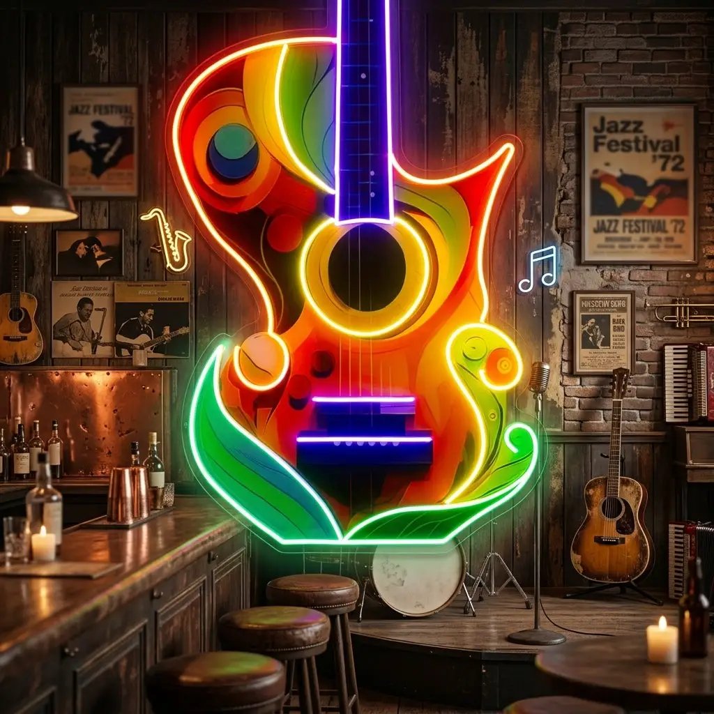 Colorful Guitar In Abstract Art LED Neon Sign Light Pop Art