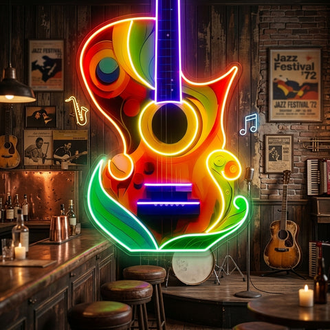 Colorful Guitar In Abstract Art LED Neon Sign Light Pop Art