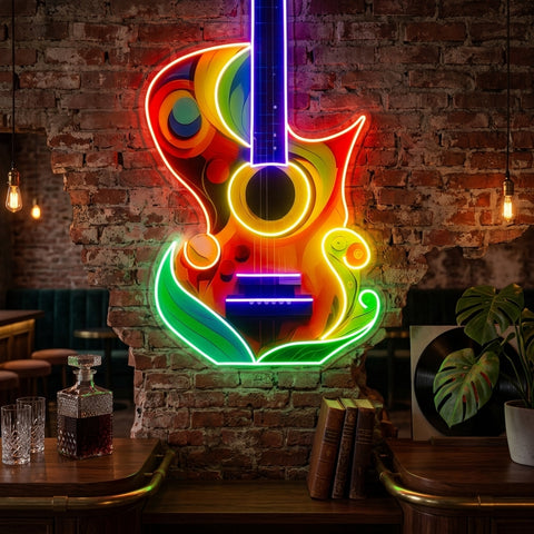 Colorful Guitar In Abstract Art LED Neon Sign Light Pop Art