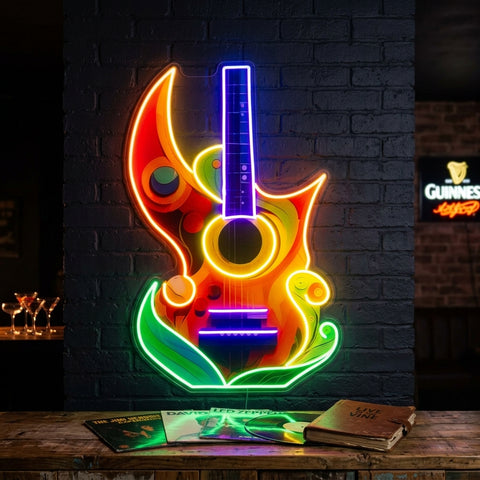 Colorful Guitar In Abstract Art LED Neon Sign Light Pop Art