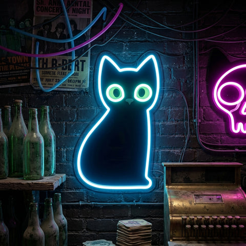 Black Cat Skeleton LED Neon Sign Light Pop Art