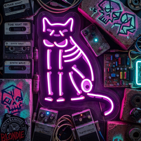 Black Cat Skeleton LED Neon Sign Light Pop Art