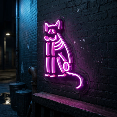 Black Cat Skeleton LED Neon Sign Light Pop Art