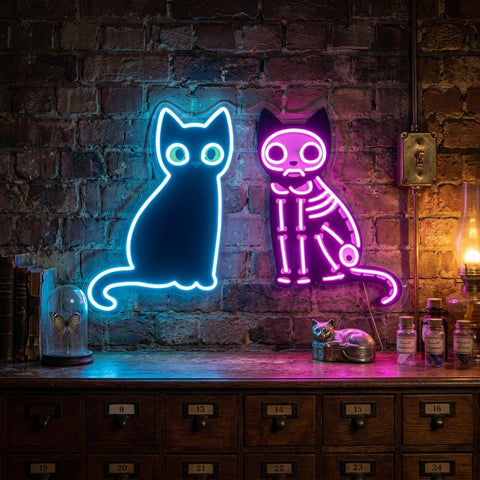Black Cat Skeleton LED Neon Sign Light Pop Art