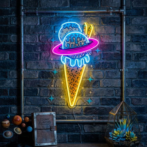 Planets Ice Cream Vintage LED Neon Sign Light Pop Art