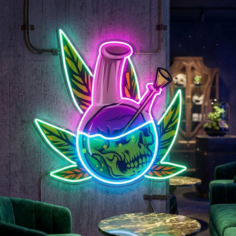 Skull Head In The Weed Bong LED Neon Sign Light Pop Art