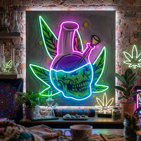 Skull Head In The Weed Bong LED Neon Sign Light Pop Art