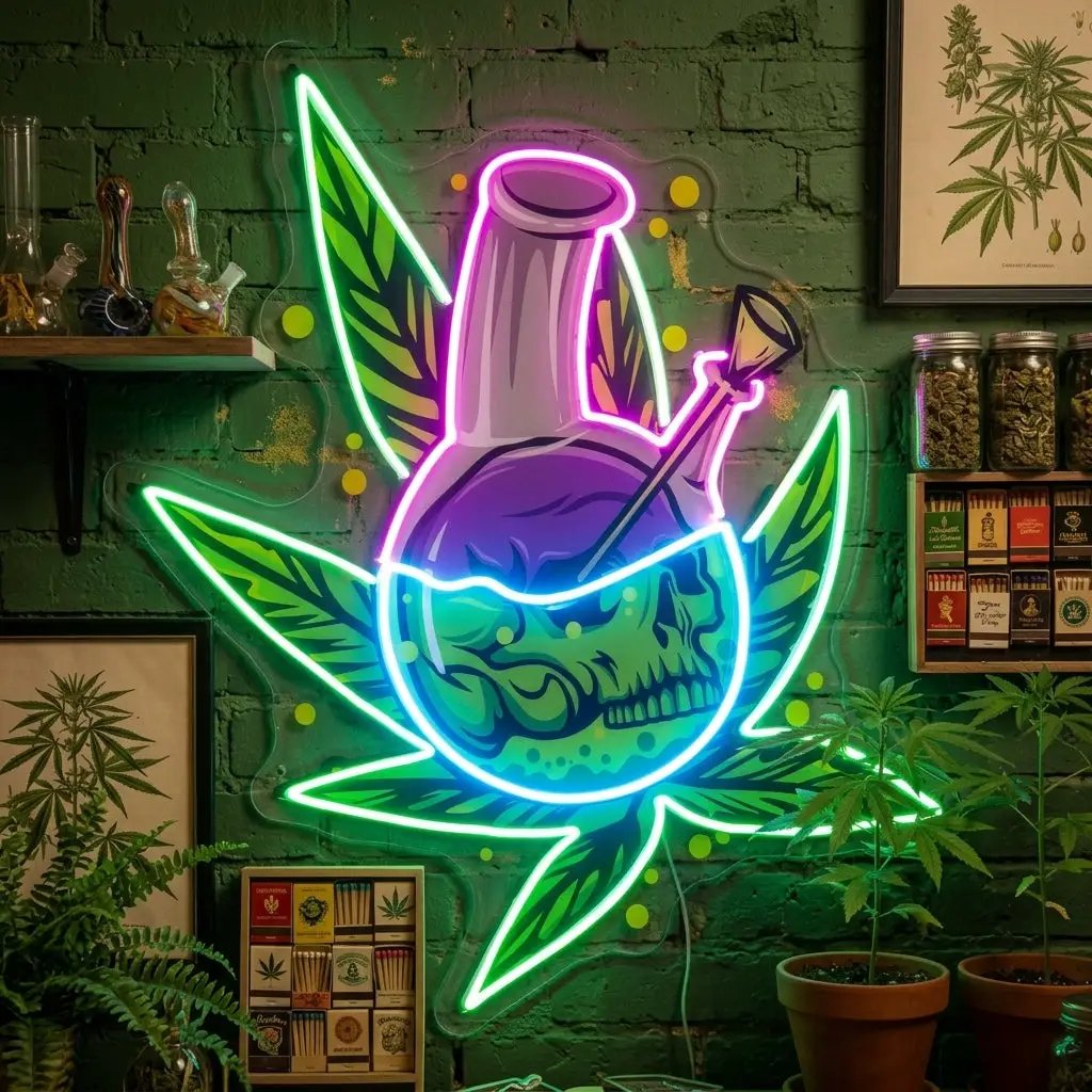 Skull Head In The Weed Bong LED Neon Sign Light Pop Art