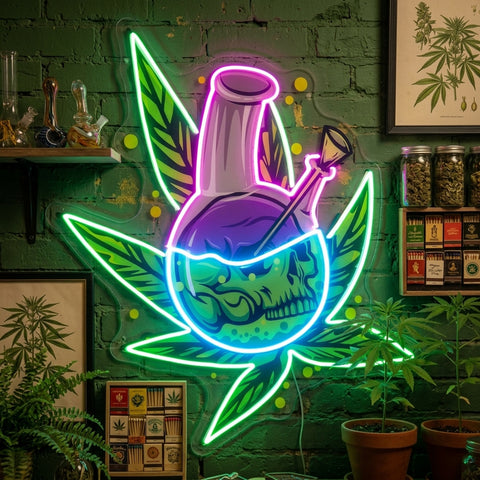 Skull Head In The Weed Bong LED Neon Sign Light Pop Art
