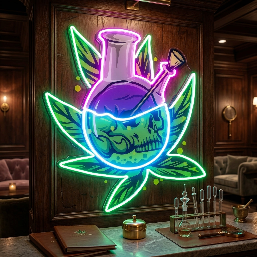 Skull Head In The Weed Bong LED Neon Sign Light Pop Art