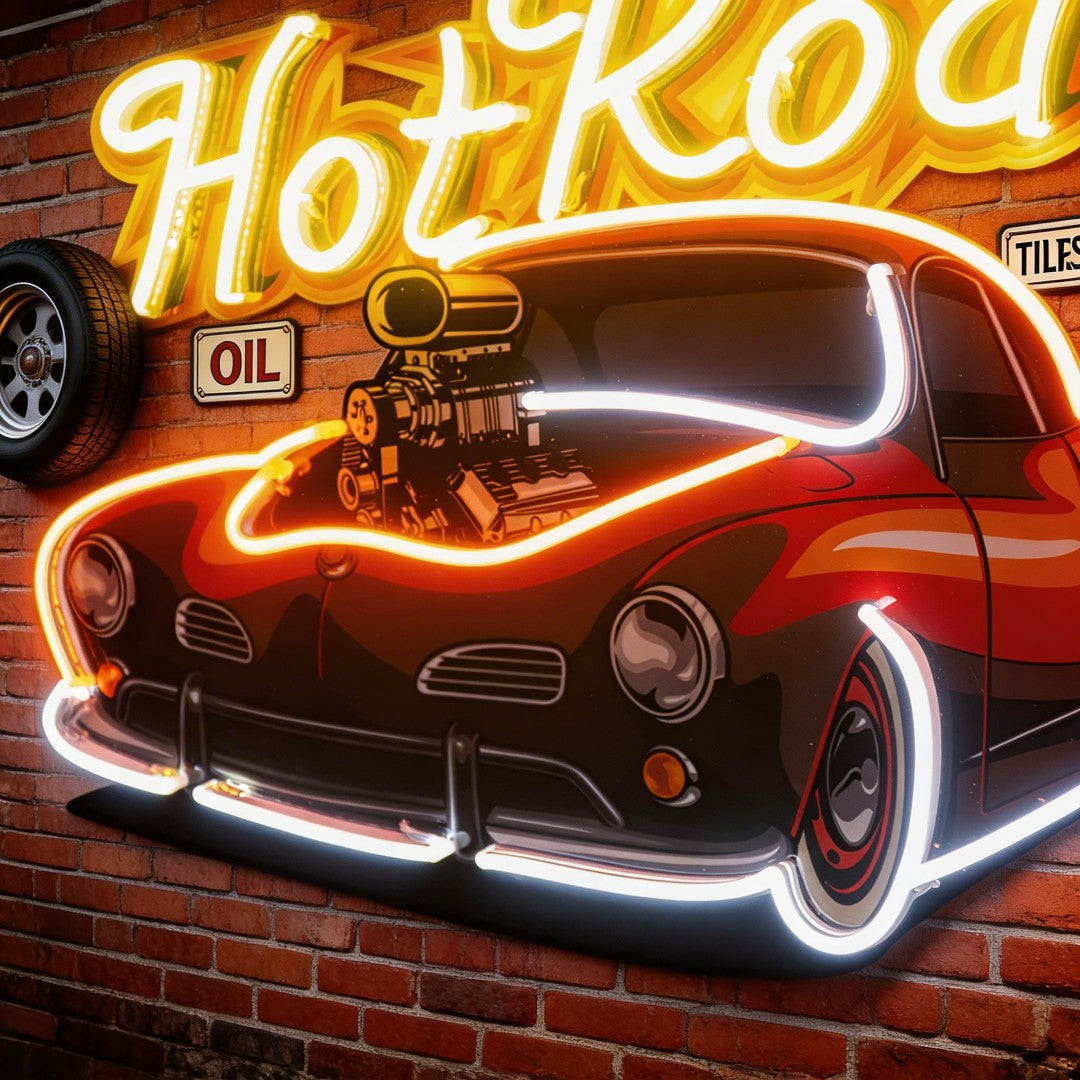 Fabolous Flamming Hotrod Car LED Neon Sign Light Pop Art
