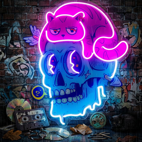 Cat And Skull LED Neon Sign Light Pop Art