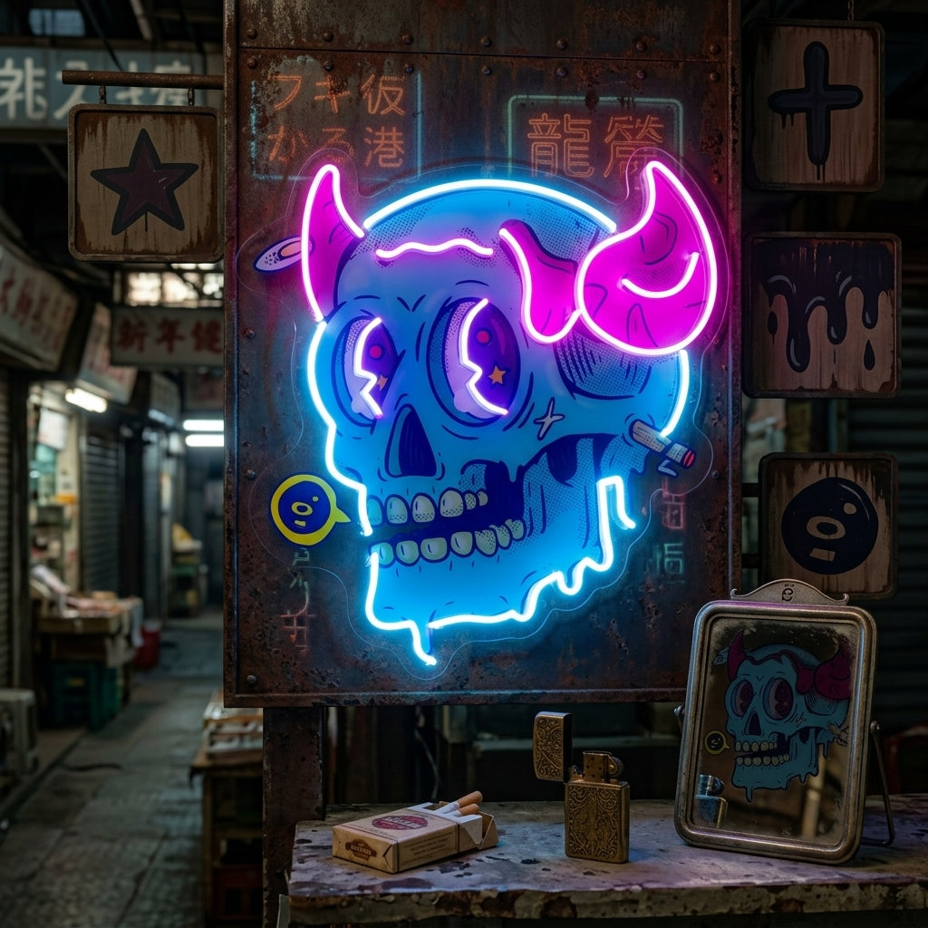 Cat And Skull LED Neon Sign Light Pop Art