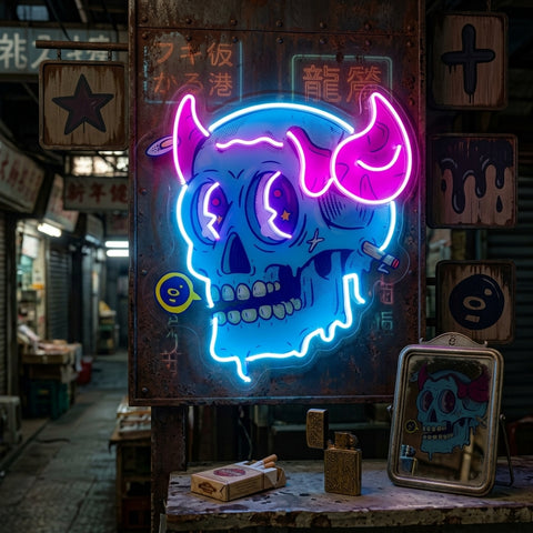 Cat And Skull LED Neon Sign Light Pop Art