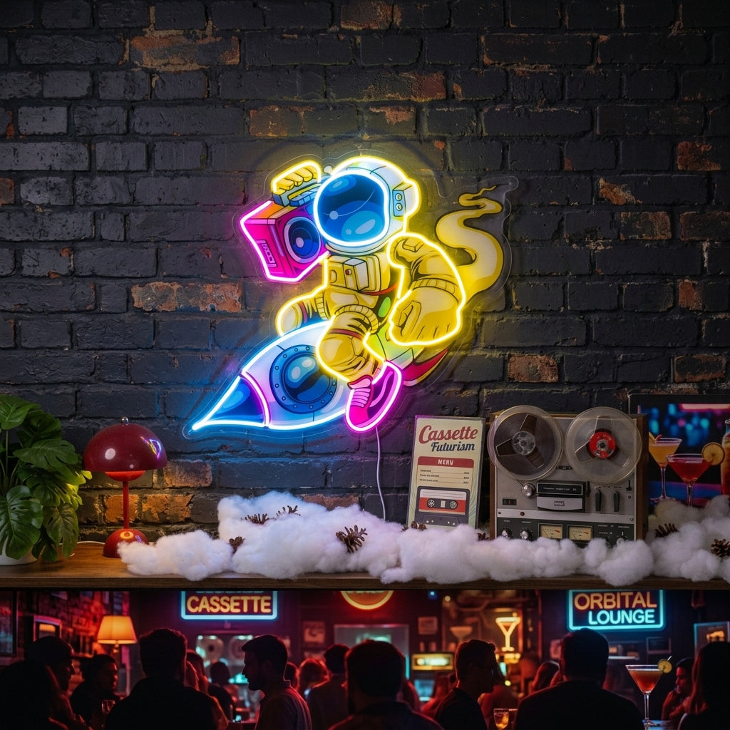 Astronauts Enjoying Space LED Neon Sign Light Pop Art