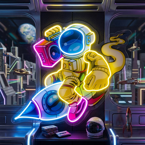Astronauts Enjoying Space LED Neon Sign Light Pop Art